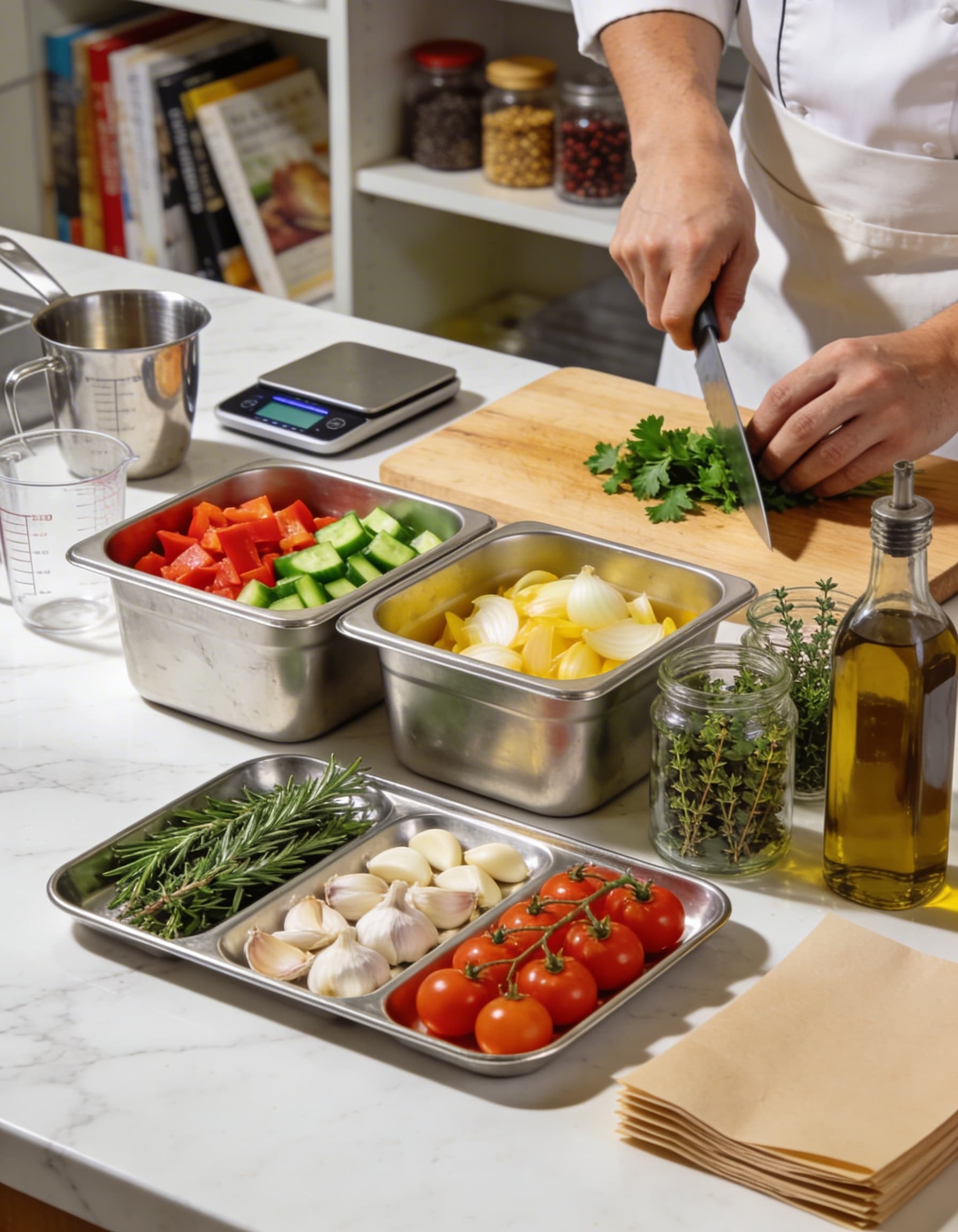 Prep detail in restaurant kitchen